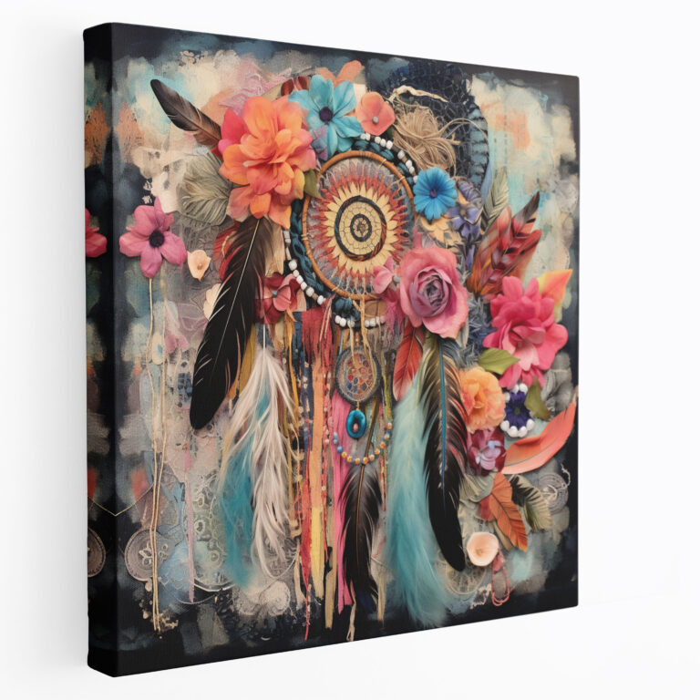 Bohemian Traumfänger Collage Leinwandbild - Buntgewebte Wanddekoration