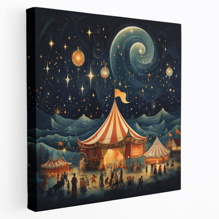 Boheme Zirkus Karawane Leinwandbild - Boheme Sternennacht Boheme Kunst Wanddekoration
