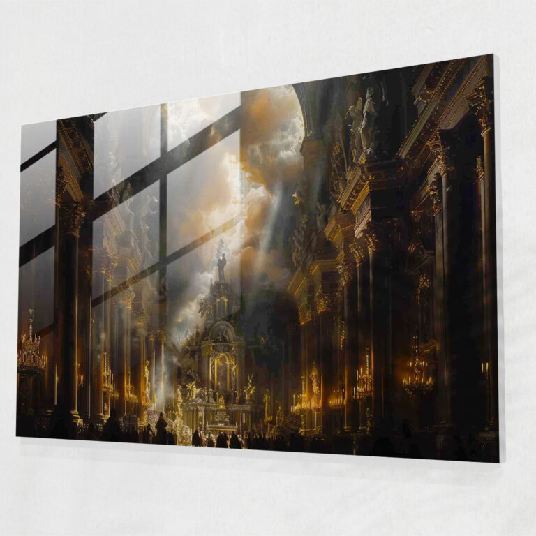 Barock-Stil Malerei Glaswandkunst - Dramatische Beleuchtung Große Kathedrale Glaswandkunst