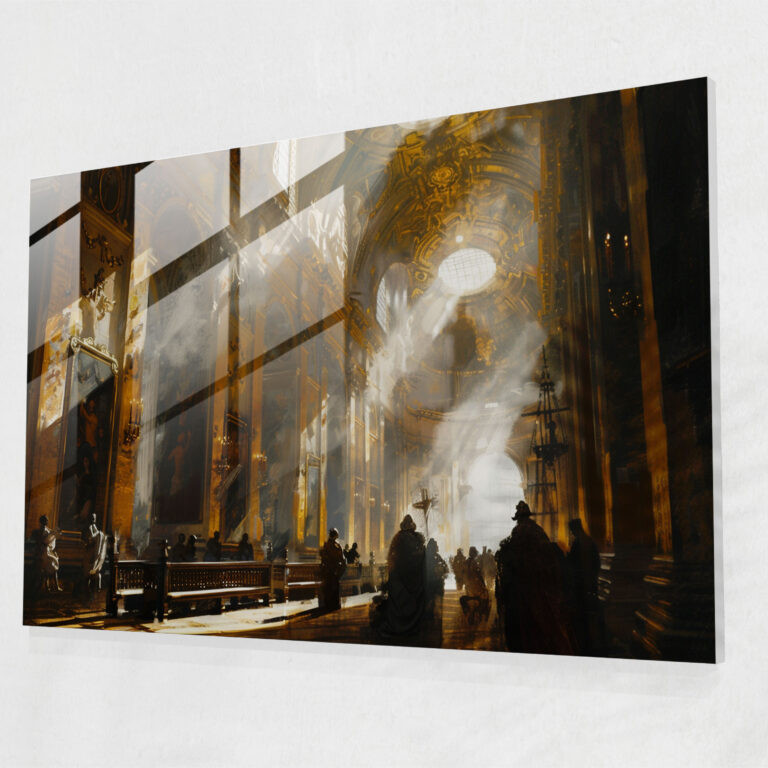Barocke Gemälde Wanddekoration - Barocker dramatischer Lichteffekt Glaswandkunst Wohndekoration