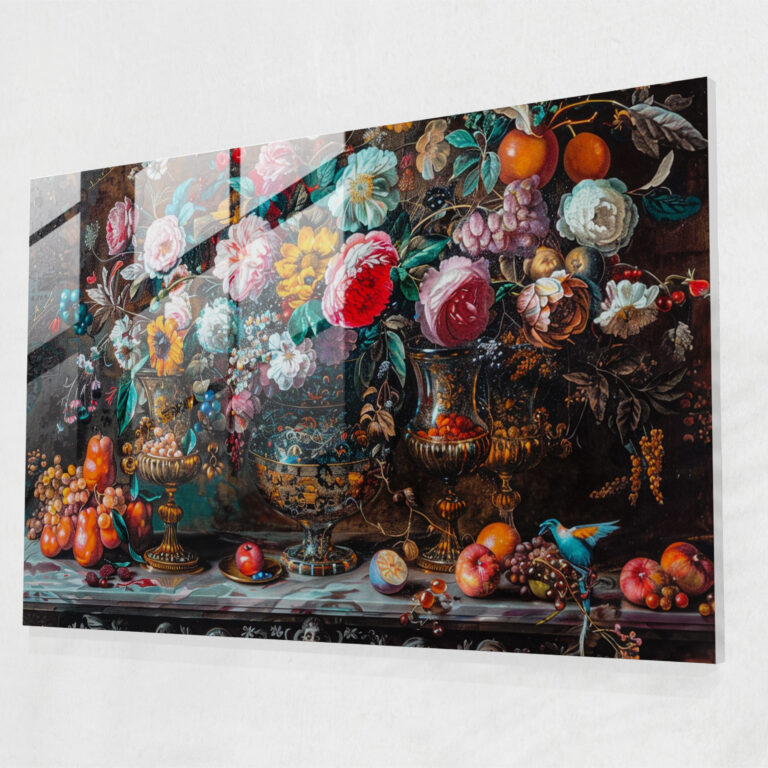 Barock-Stil Gemälde Glaswandkunst - Barock lebendige Farben Wohnkultur Glasbild