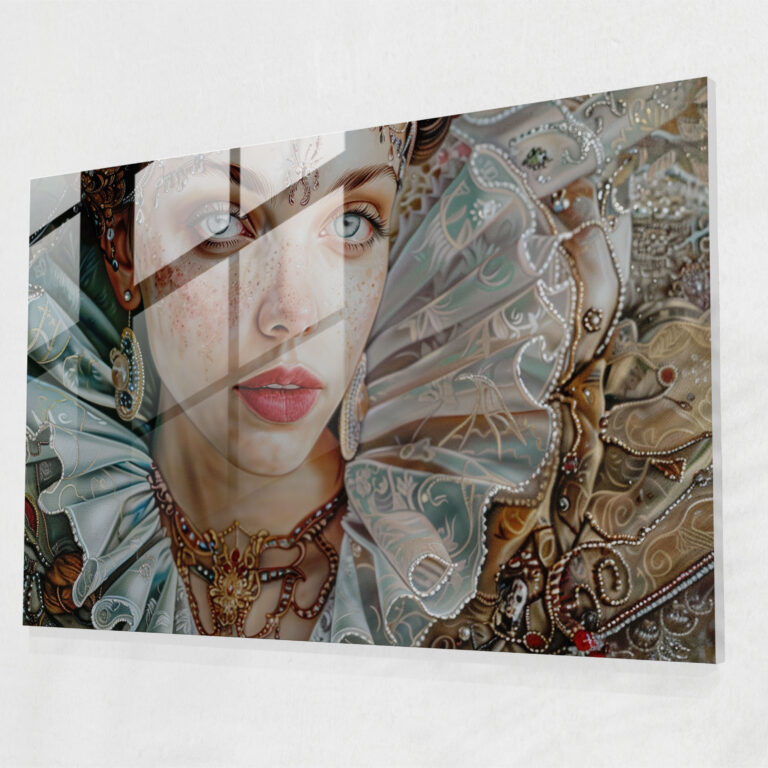 Barocke Gemälde Hausdekoration - Barock Königin Porträt Leinwandbild Glasbild