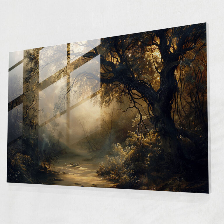 Barockes Gemälde Glaswandkunst - Barock Geheimnisvoll Dunkler Wald Wohnkultur