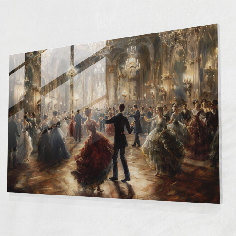 Moderne Barockmalerei - Glasbild prunkvolle Kronleuchter Ballsaalszene