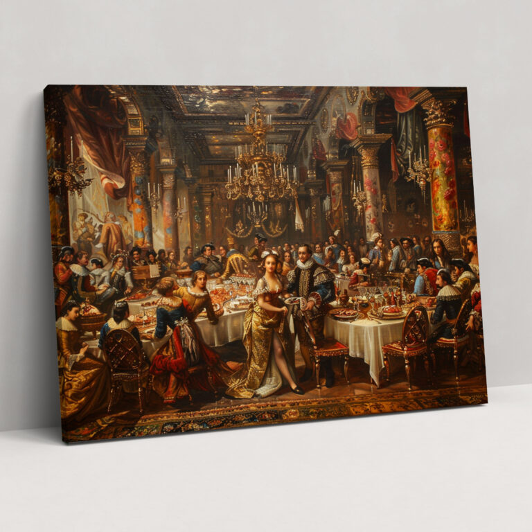 Barock Gemälde Wandkunst - Leinwandbild Wanddekoration königliche Bankettszene Barock Gemälde