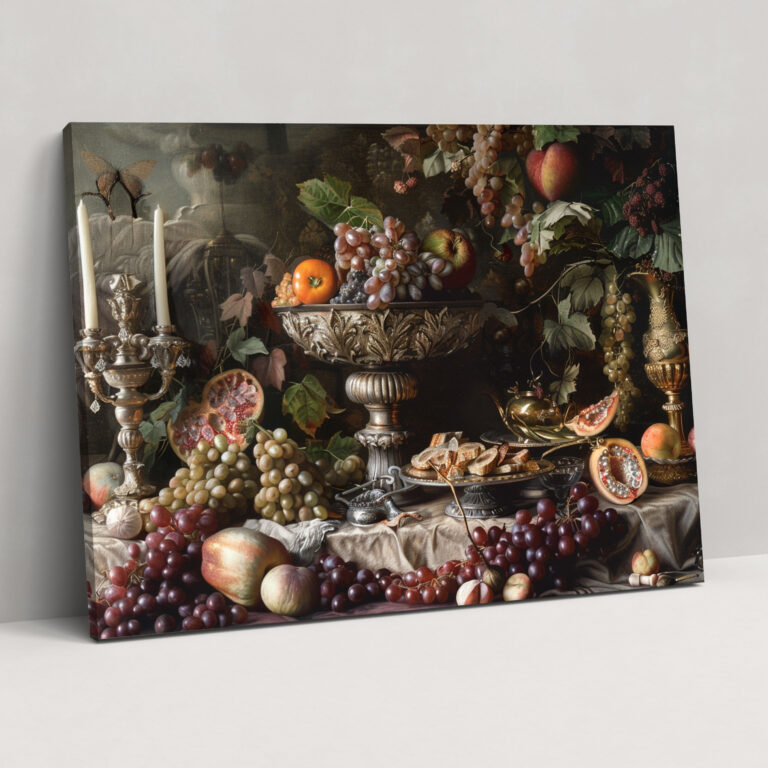 Opulentes Stillleben Leinwandbild - Barock Wohndekoration Wandkunst