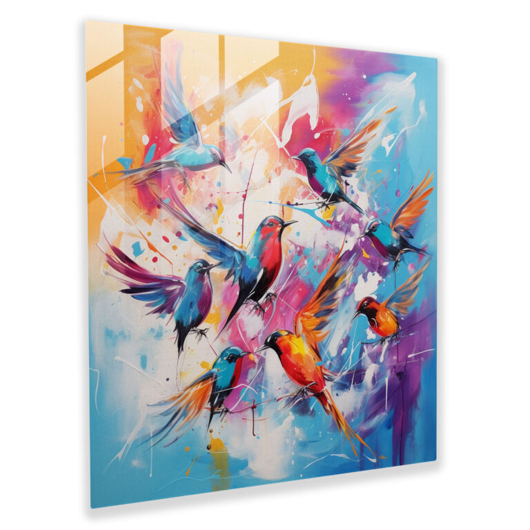 Glasbild Harmonious Wings - Abstrakte Vogelkunst Wanddekoration