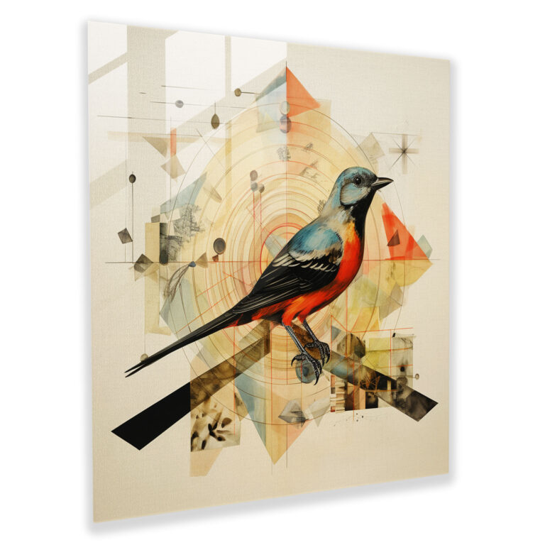 Glasbild Geometrische Vögel - Zeitgenössische Collage Wanddekoration
