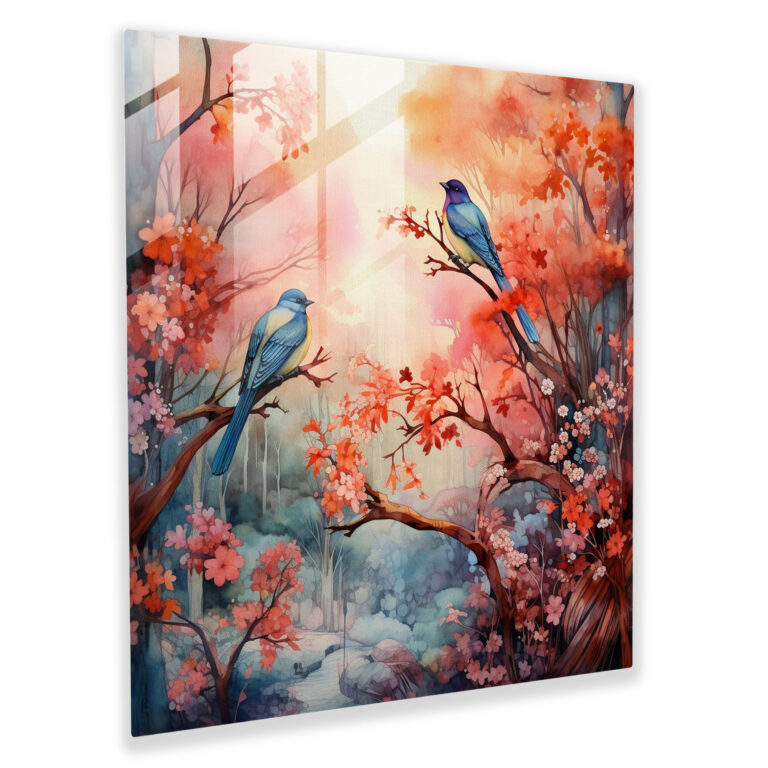 Glasbild Harmonisches Vogelparadies für Zuhause Dekoration
