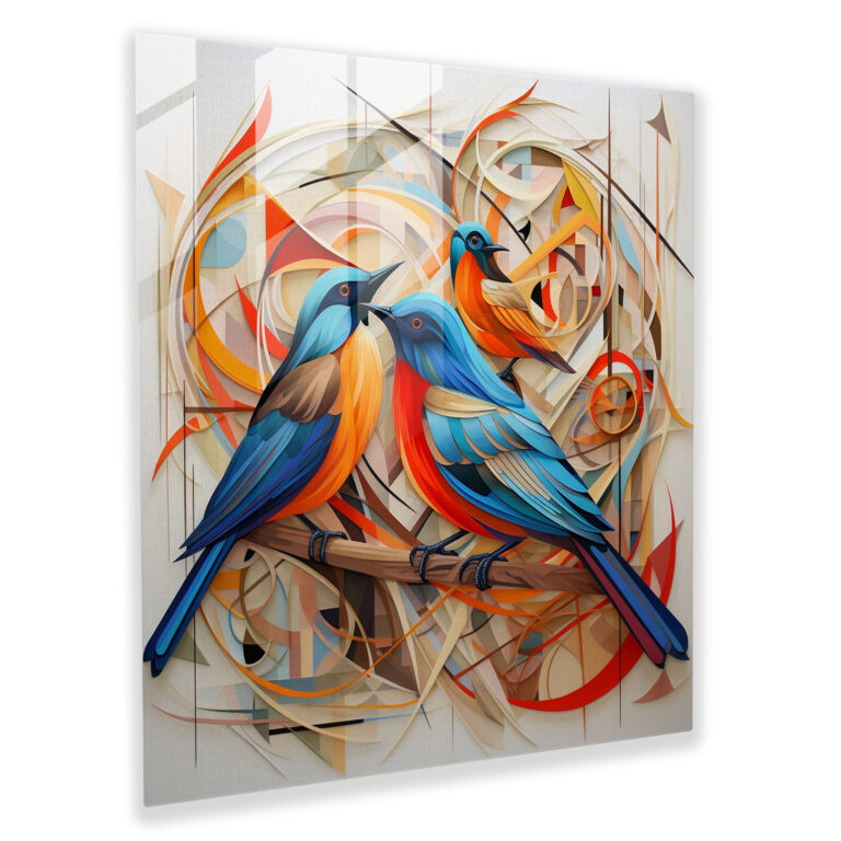 Geometrische Vogelsymphonie Glasbild Wanddeko