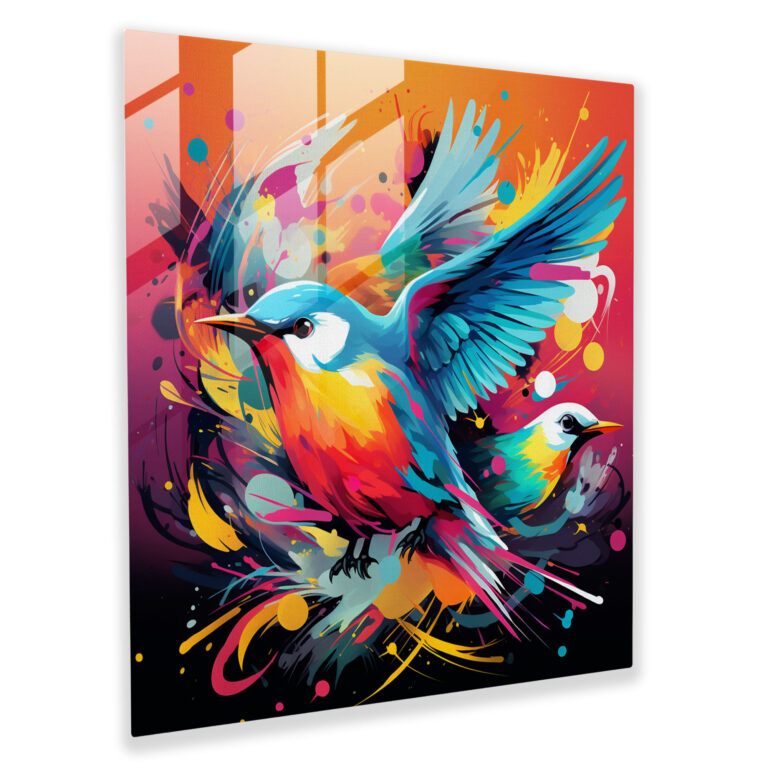 Lebendige Glasdrucke von verspieltem Vogel-Kaleidoskop - Pop-Art-inspirierte Illustration Glasbild - Wohnkultur und Wanddekoration - Moderne Kunstwerk