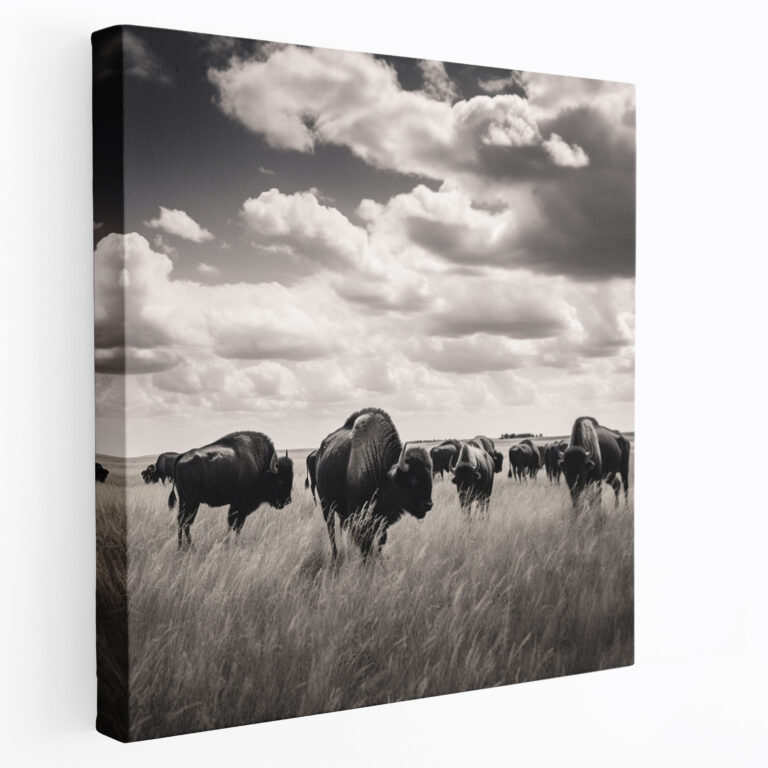 Buffalo Leinwandbild - Schwarz-Weiß Fotografie Wandkunst - Nostalgisches Buffalo Leinwandbild