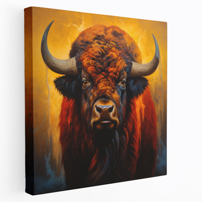 Buffalo Leinwandbild - Ölgemälde Wandkunst - Meisterwerk Majestätisches Tier