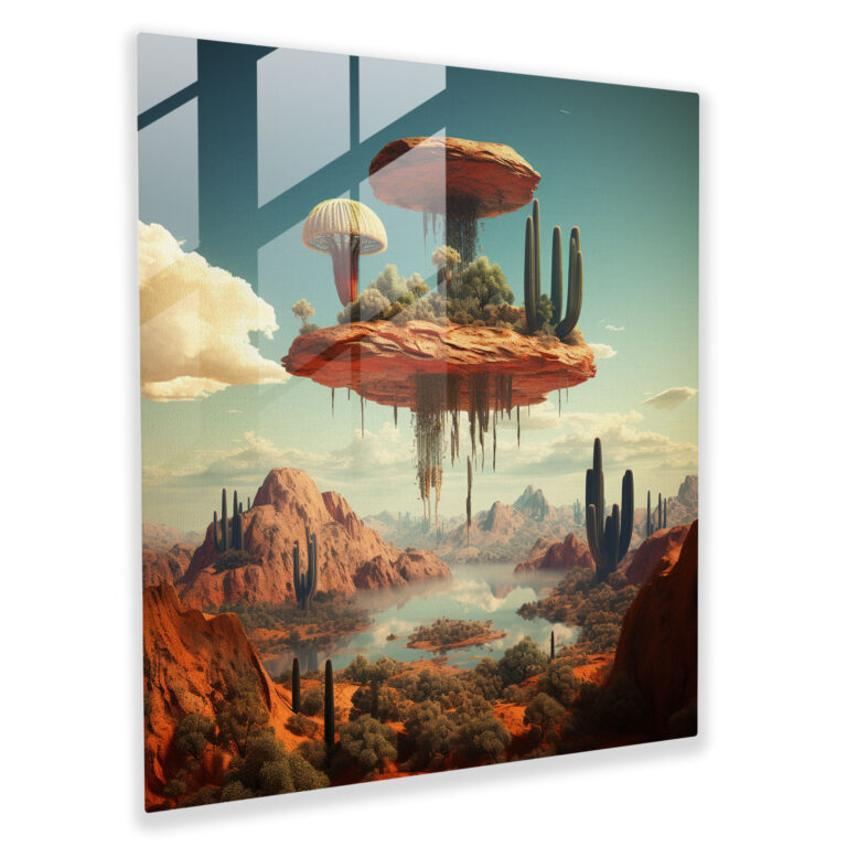 Surreales Glasbild mit umgedrehtem Kaktus - Kaktus Zuhause Dekoration Wanddekoration