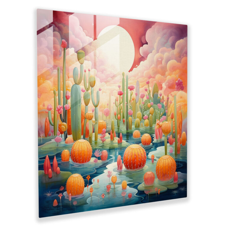 Glasbild Kakteen Traum - Schwebende Traumhafte Atmosphäre