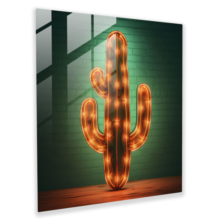 Glasbild Neonkaktus - Kaktus Glaswandkunst Wohnkultur Moderne Kunst