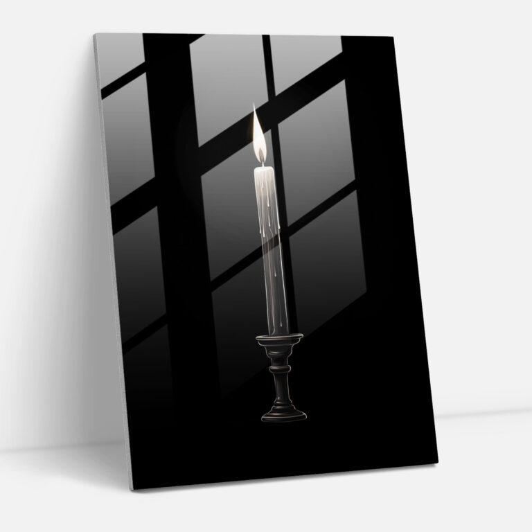 Glasbild - Minimalistische Beleuchtete Kerze - Kerze Eleganz Glas Wandkunst Modern Art