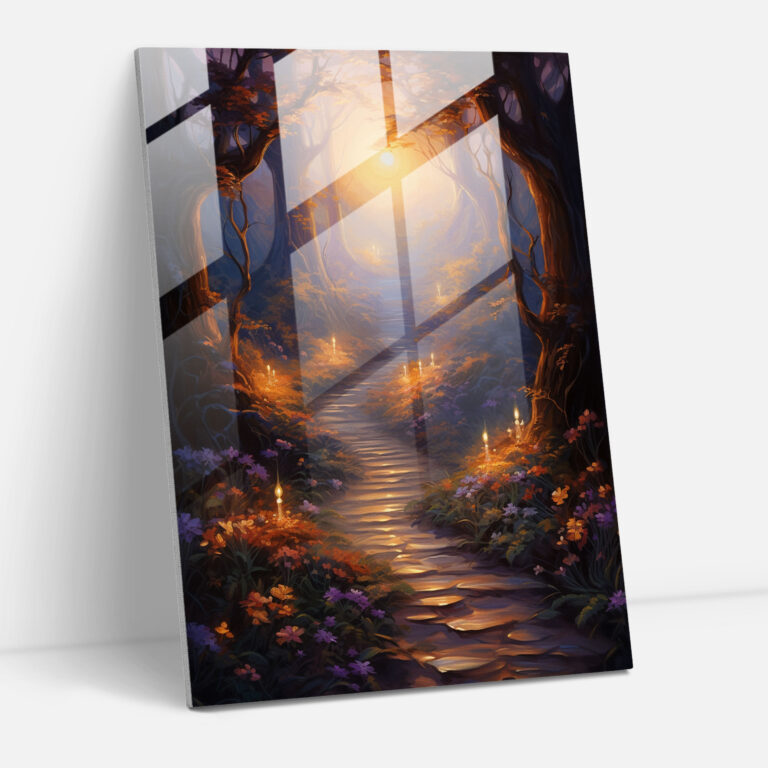 Glasbild Landschaftskerze – Wanddekoration ruhige Naturlandschaft Glasbild