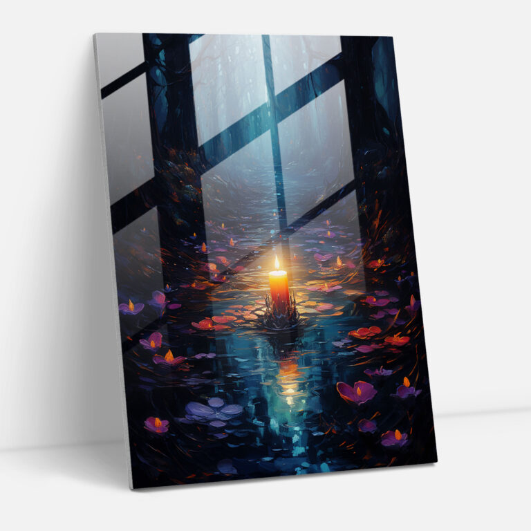 Glasbild Mystischer Wald - Kerze Magie Wanddekoration Glas Kunst