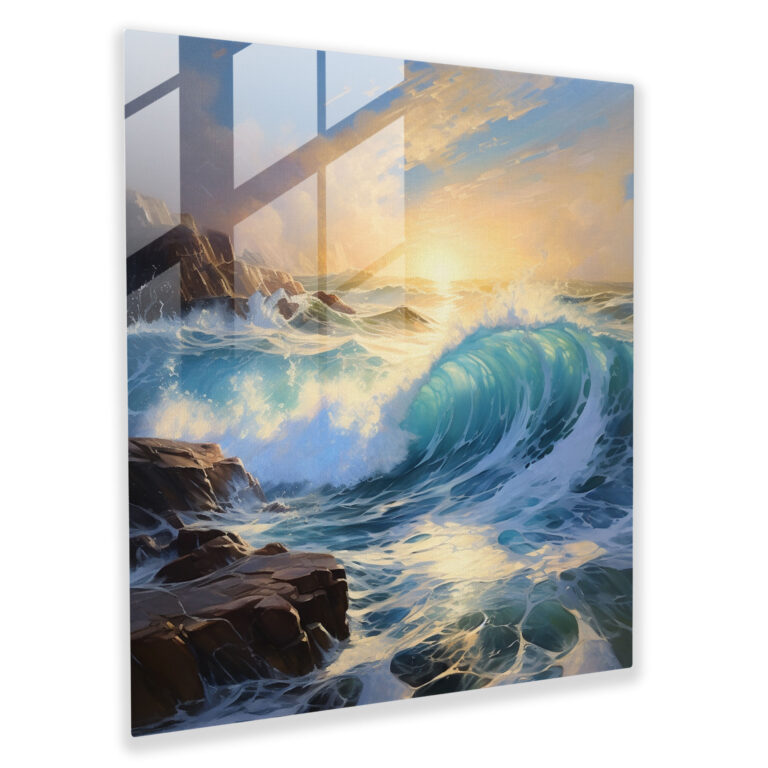 Glasbild Majestic Waters - Impressionistisches Meereslandschafts-Wandbild - Ruhevoller Wandschmuck - Ätherische Glas-Kunst