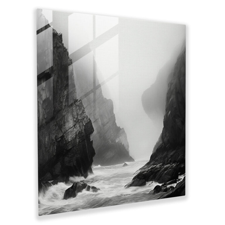 Glasbild Küsten-Eleganz - Minimalistisches Landschafts-Wandkunstwerk - Elegante Wohnkultur - Monochromes Glasbild