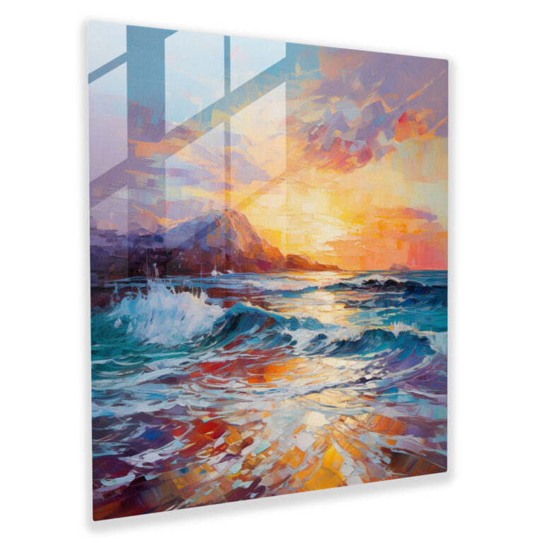 Lebhaftes Küsten-Sonnenuntergang Glasbild