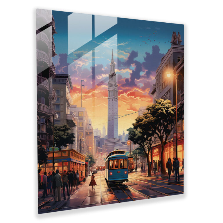 Glasbild Urbanes Mosaik - Lebendiges Stadtbild Glaswandkunst