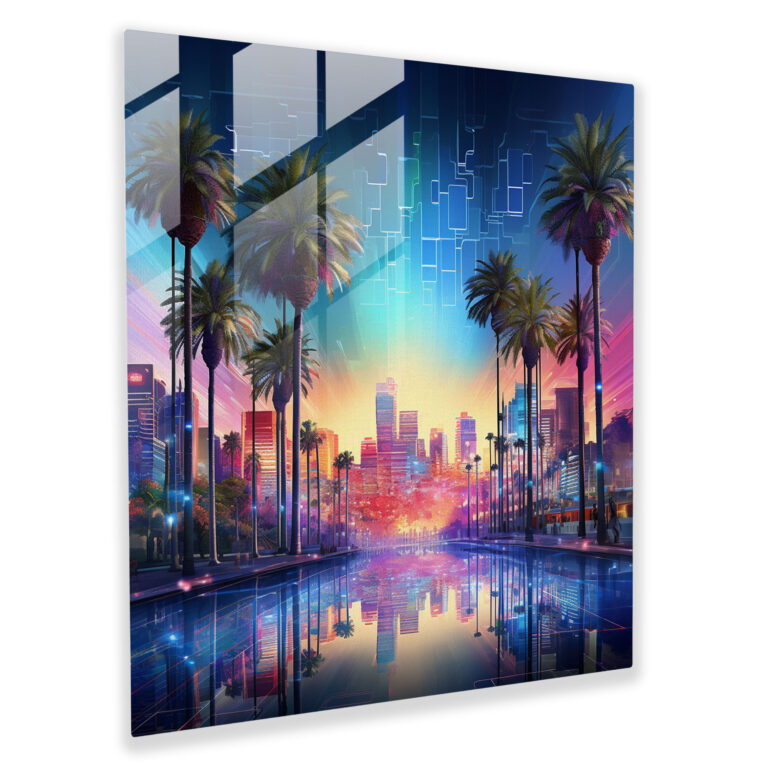 Glasbild Techno Palms - Futuristisches digitales Kunstwerk Glaswandkunst