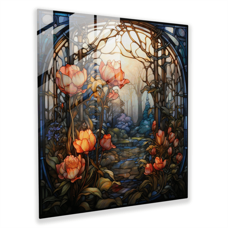 Glasbild Ethereal Blossoms - Jugendstil Glaskunst für die Heimdekoration