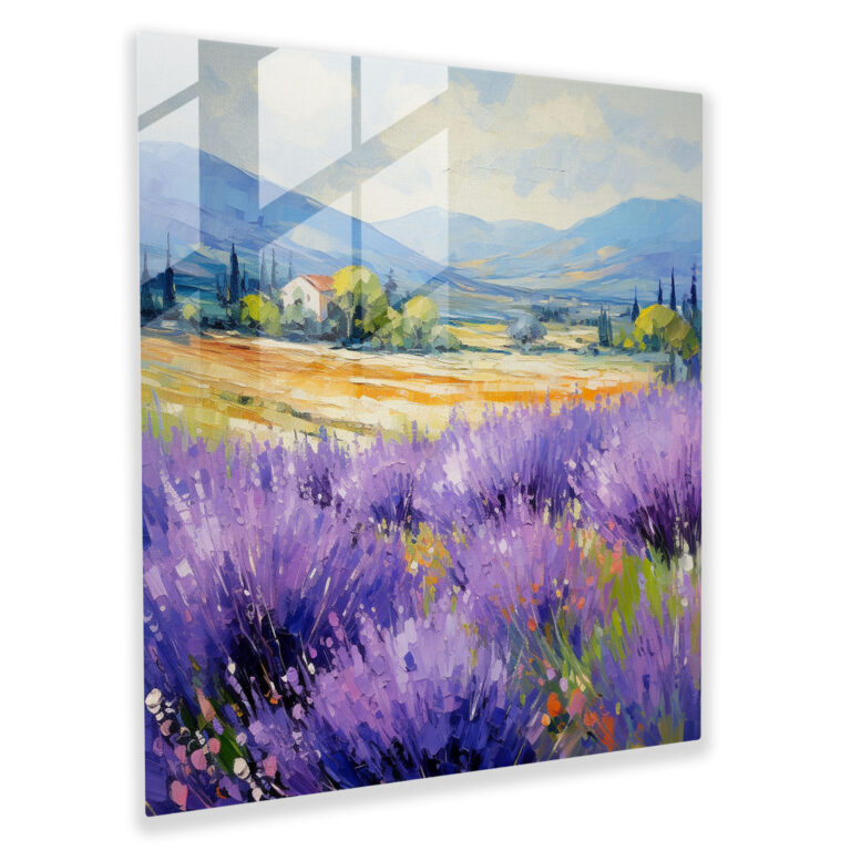 Lavendel-Glasbild - Impressionistisches Ölgemälde Glaswandkunst für die Heimdekoration