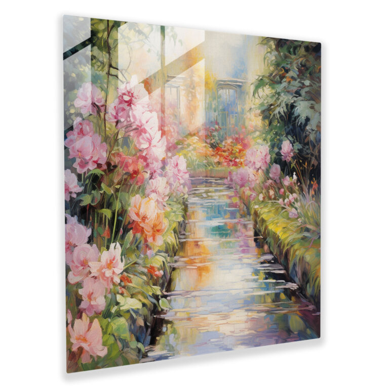 Glasbild Blühende Blumen in einem Garten Wanddekoration - Impressionistisch