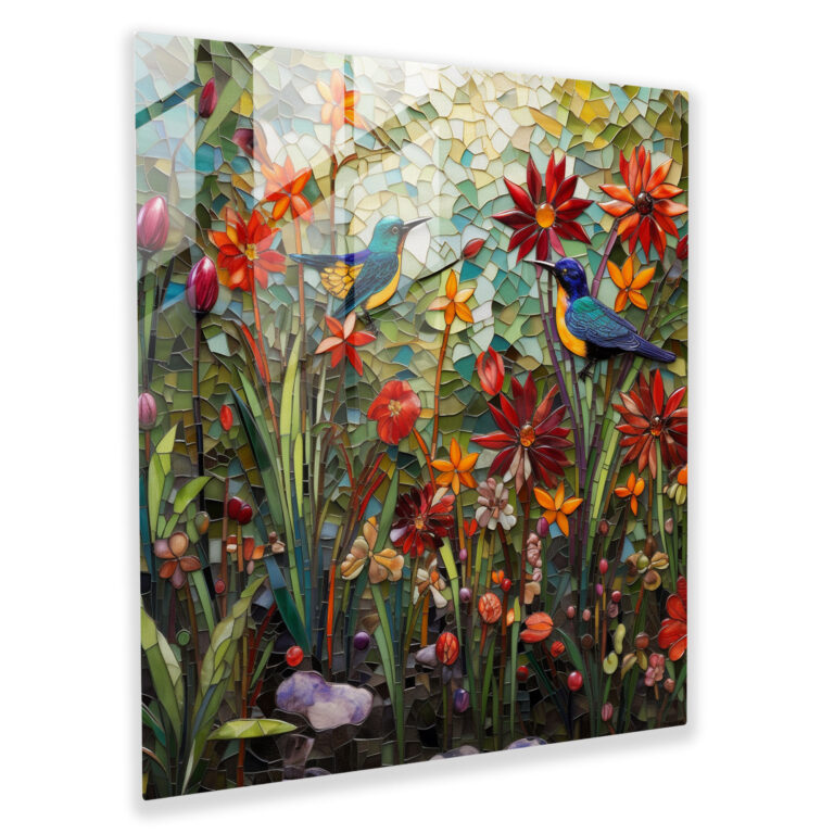 Glasbild mit floralem Mosaikdruck