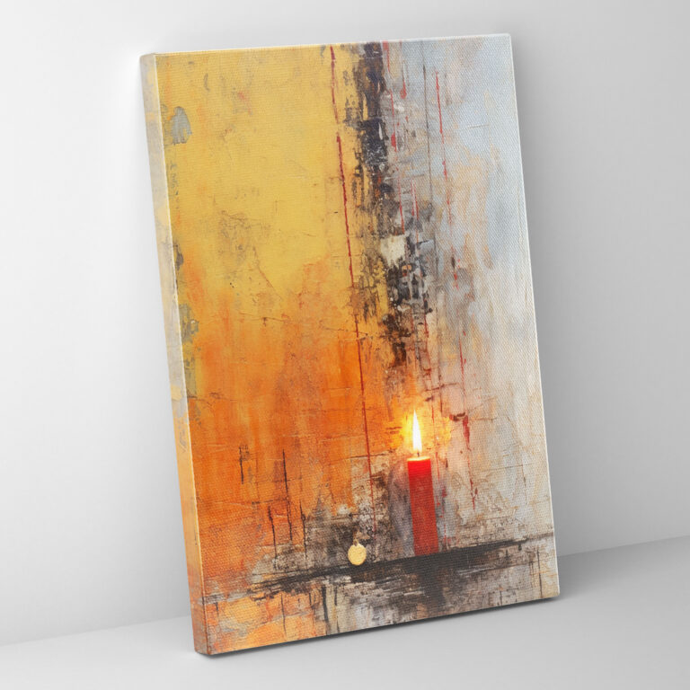 Leinwandbild Kerze – Abstraktes Mixed-Media-Wandkunstwerk – Gemischtes Medienwanddekor Ewige Flamme