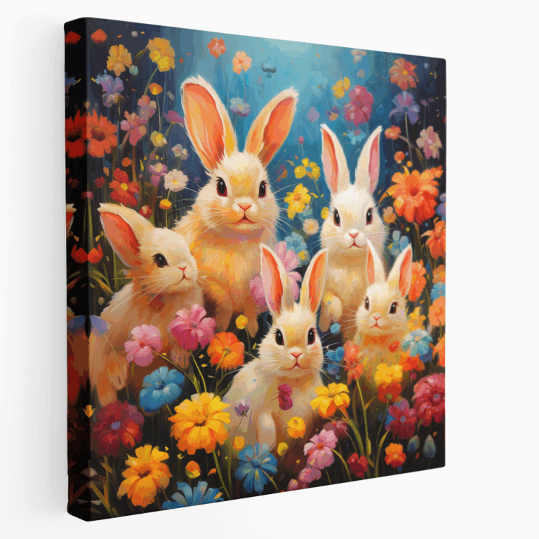 Kaninchen im Blumengarten Leinwandbild