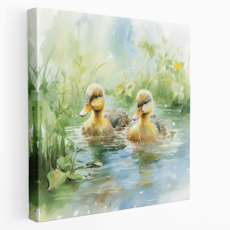 Wasserfarben Enten Teich Leinwandbild