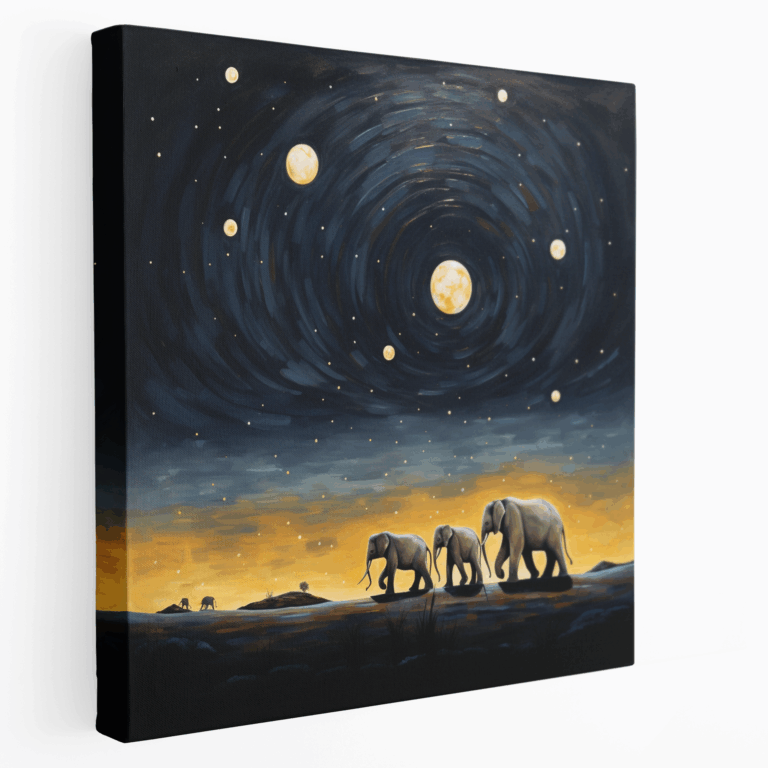 Elefantenparade unter Sternenhimmel Leinwandbild