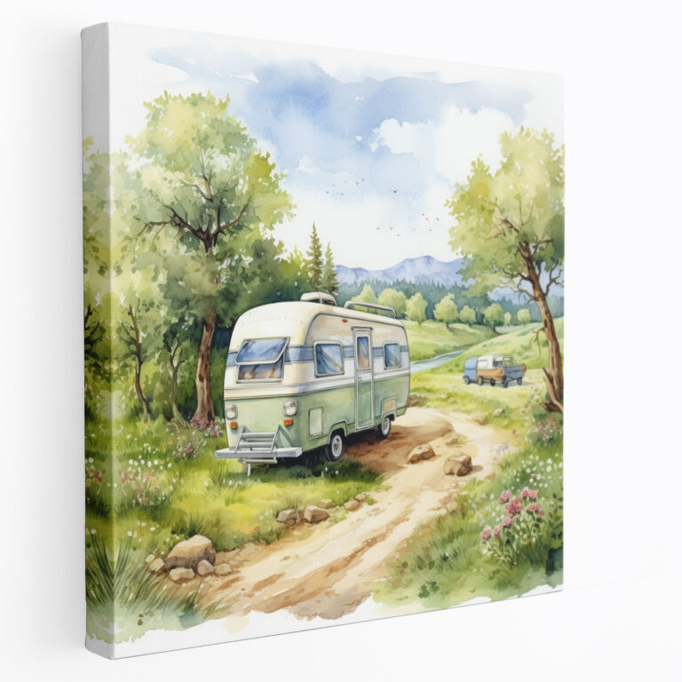 Romantisches Wohnwagen Wandbild - Wohnwagen Kurvenreiche Straßen Wanddekoration Leinwand
