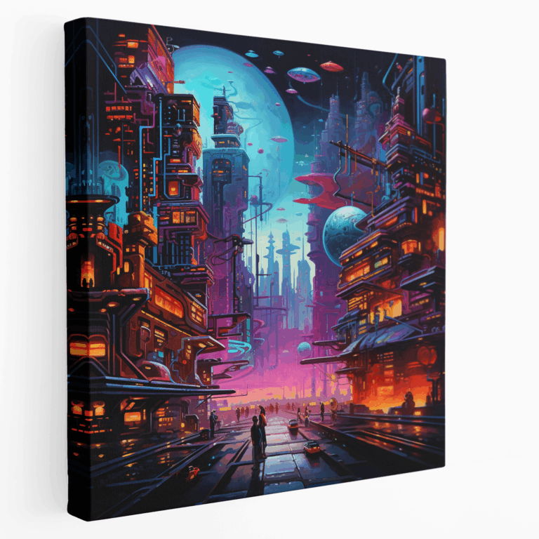 Leinwandbild Neon Stadtlandschaft