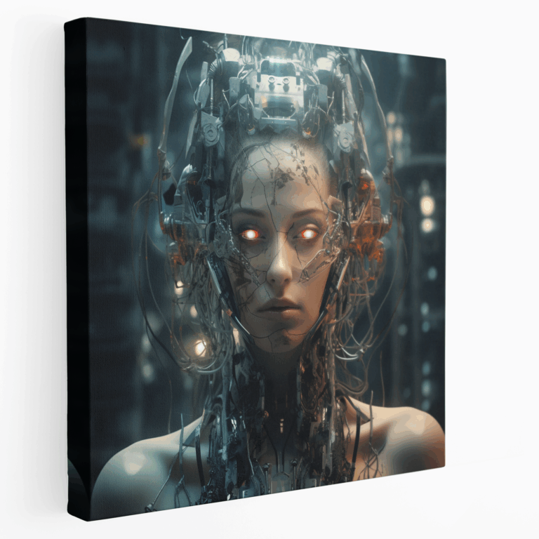 Leuchtendes Cyborg-Porträt Leinwandbild
