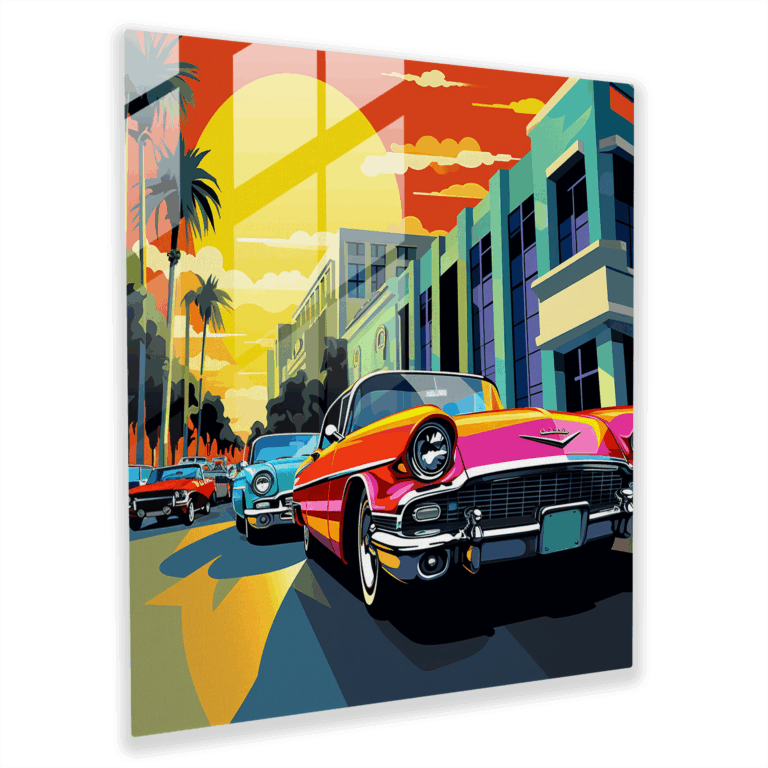 Glasbild Classic Cars für die Heimdekoration im Retro Energy Design