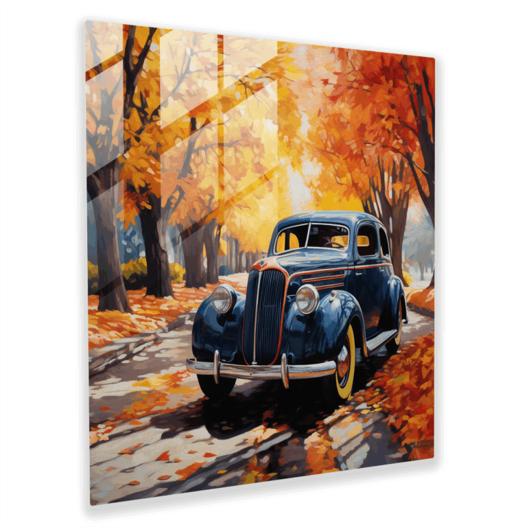 Kunstvolles Landschaftsglasbild - Herbstliche Reflexionen