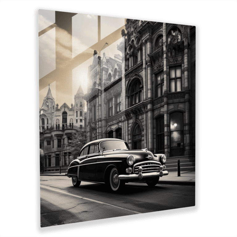 Monochromatisches Oldtimer Glasbild - Vintage Pracht