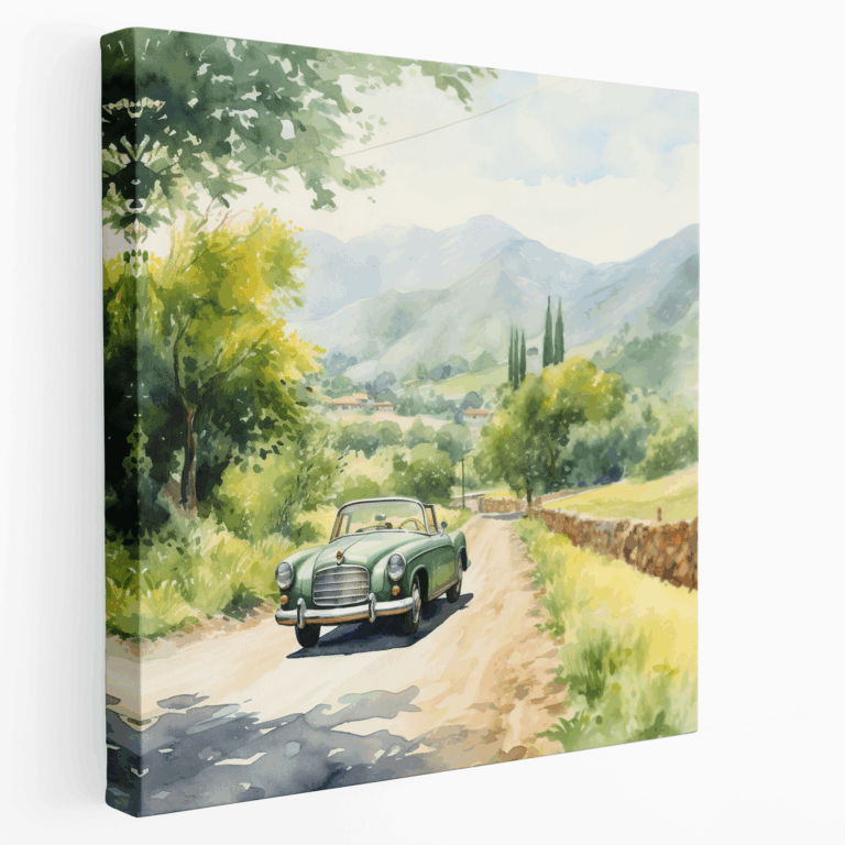 Leinwandbild Fahrt durch die sonnendurchflutete Landschaft
