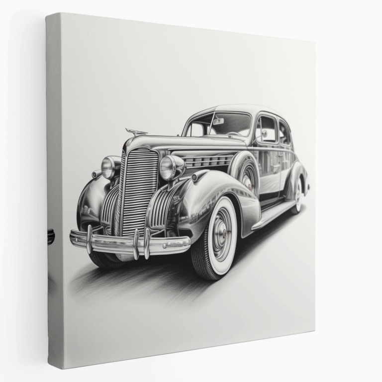 Realistische Bleistiftzeichnung klassischer Autos Leinwandbild