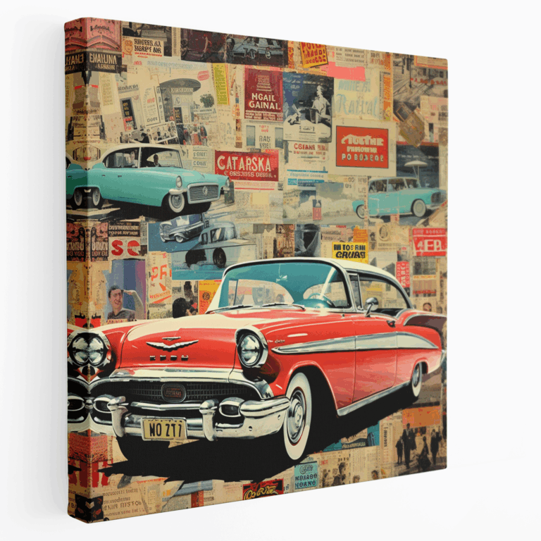 Leinwandbild mit Collage von Retro-Vintage-Autowerbungen