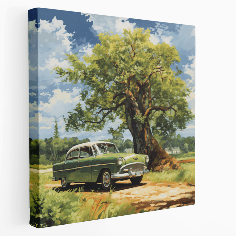 Klassisches Auto Leinwandbild: Landschaft im impressionistischen Stil