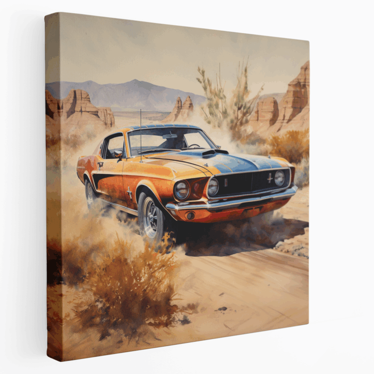 Realistisches Aquarell Muscle Car Wüste Leinwandbild