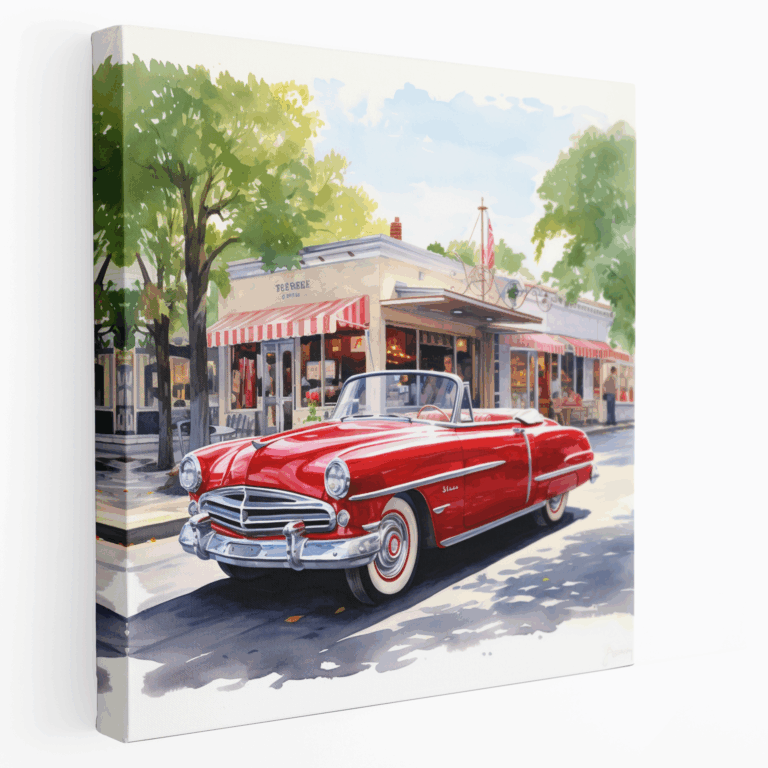 Leinwandbild Retro Diner Rotes Cabrio