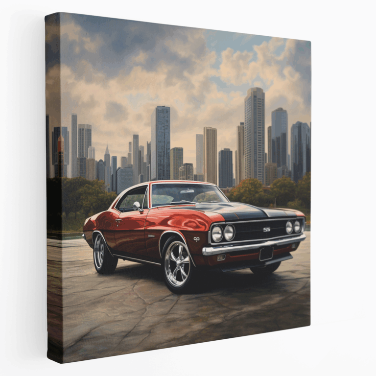 Muscle Car Stadtskyline Leinwandbild