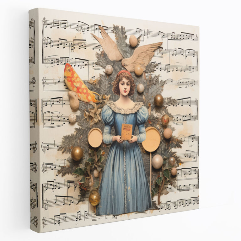 Weihnachts Wandkunst - Bezaubernde Mixed-Media-Collage - Vintage Weihnachtsschmuck - Leinwandbild